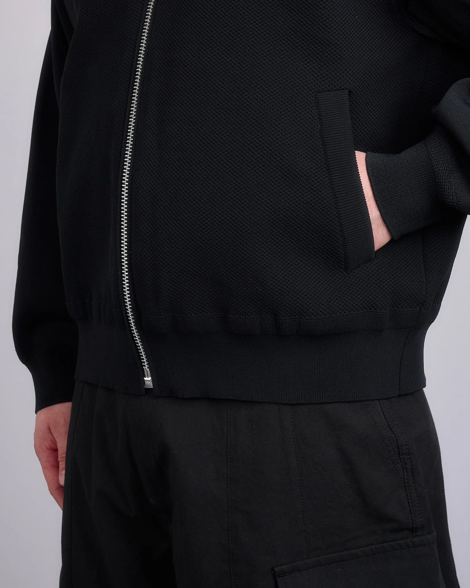 COMME des GARONS HOMME Logo Patch Mesh Bomber Jacket Black