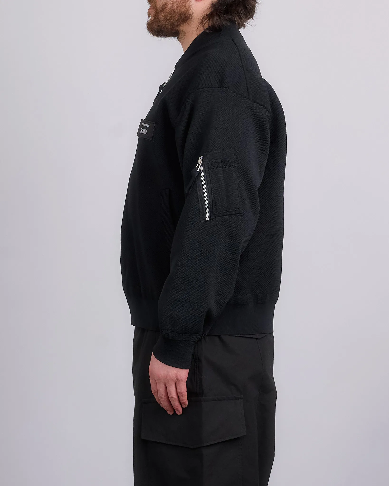 COMME des GARONS HOMME Logo Patch Mesh Bomber Jacket Black
