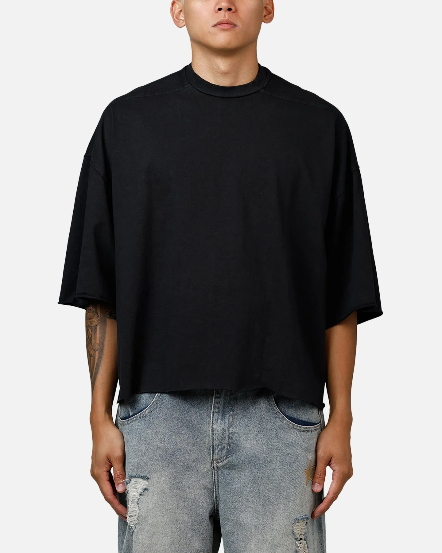 MNML Oversized Raw Hem T-Shirt Washed Black