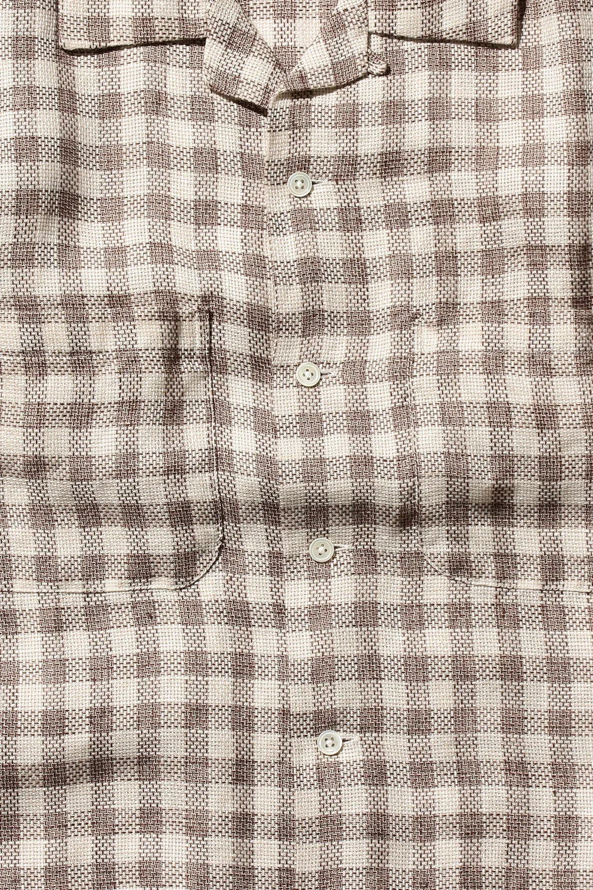 Open Collar Pajama Plaid Linen - Brown