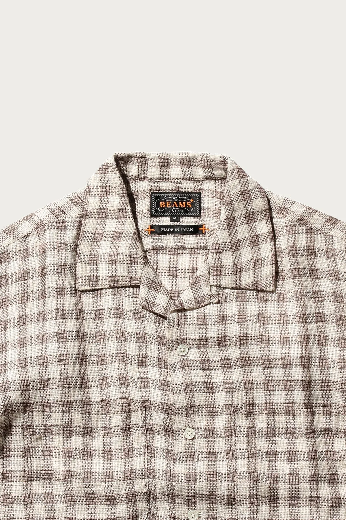 Open Collar Pajama Plaid Linen - Brown