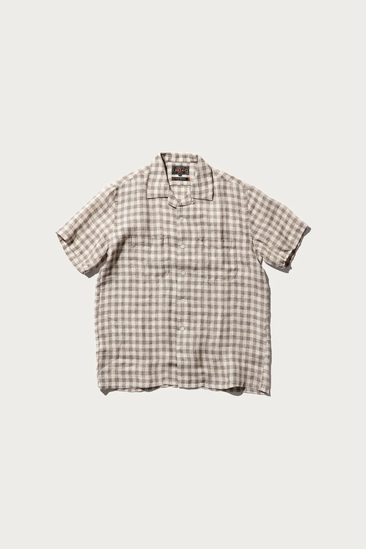 Open Collar Pajama Plaid Linen - Brown