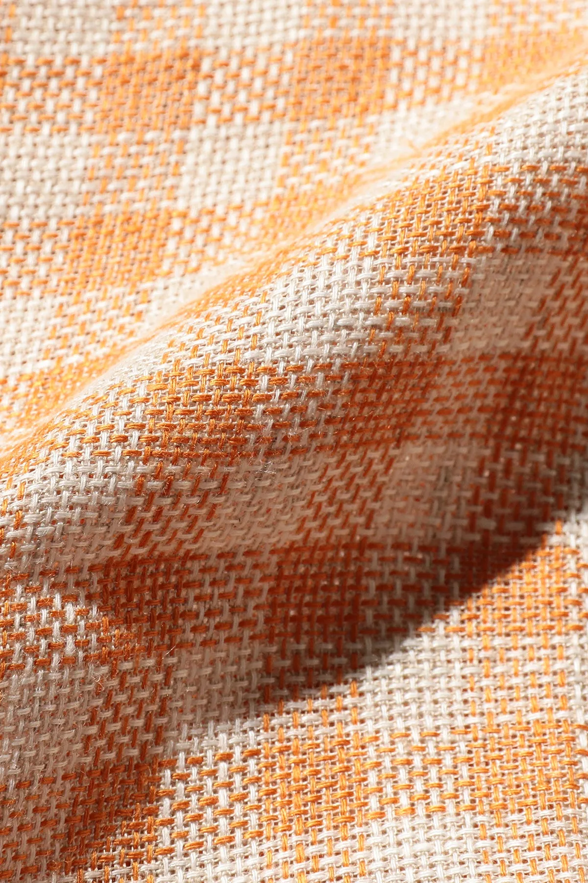 Open Collar Pajama Plaid Linen - Orange