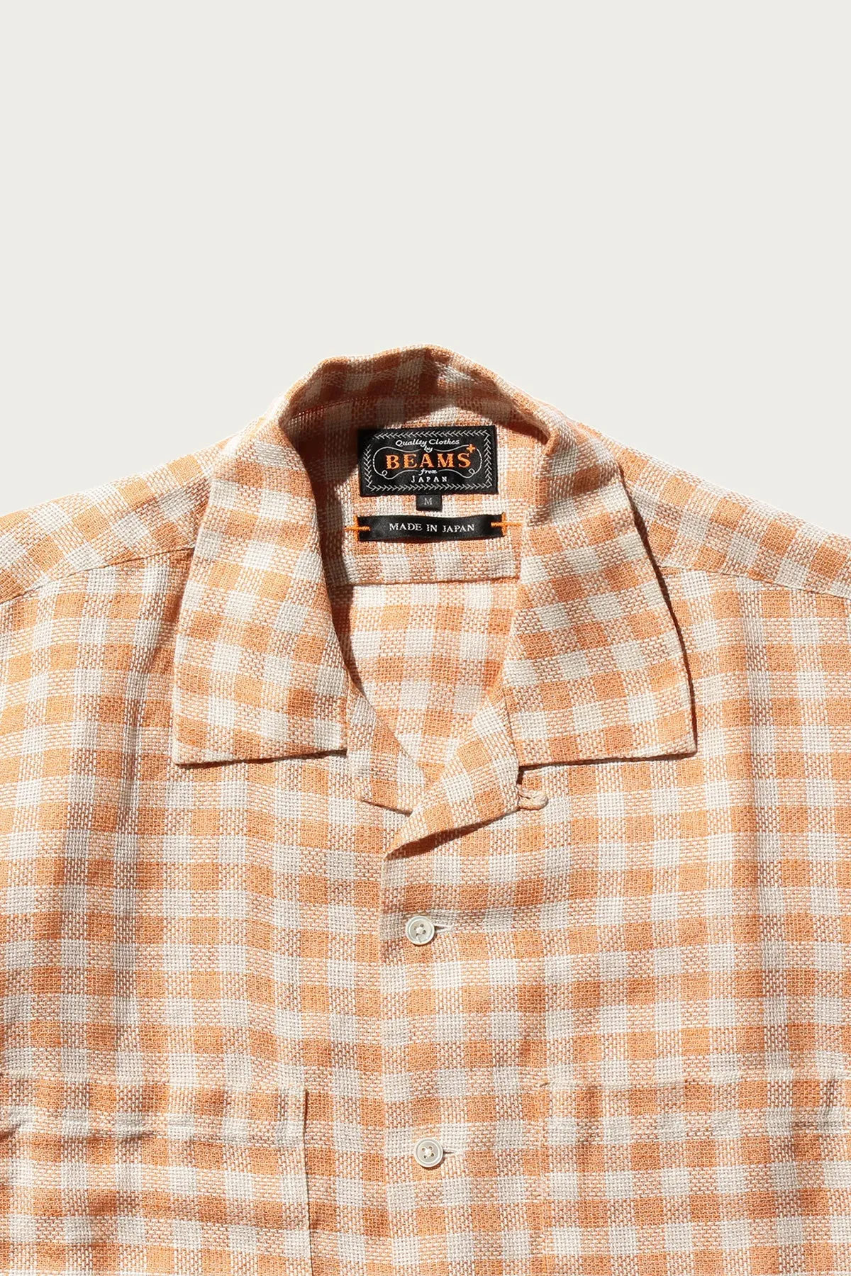 Open Collar Pajama Plaid Linen - Orange