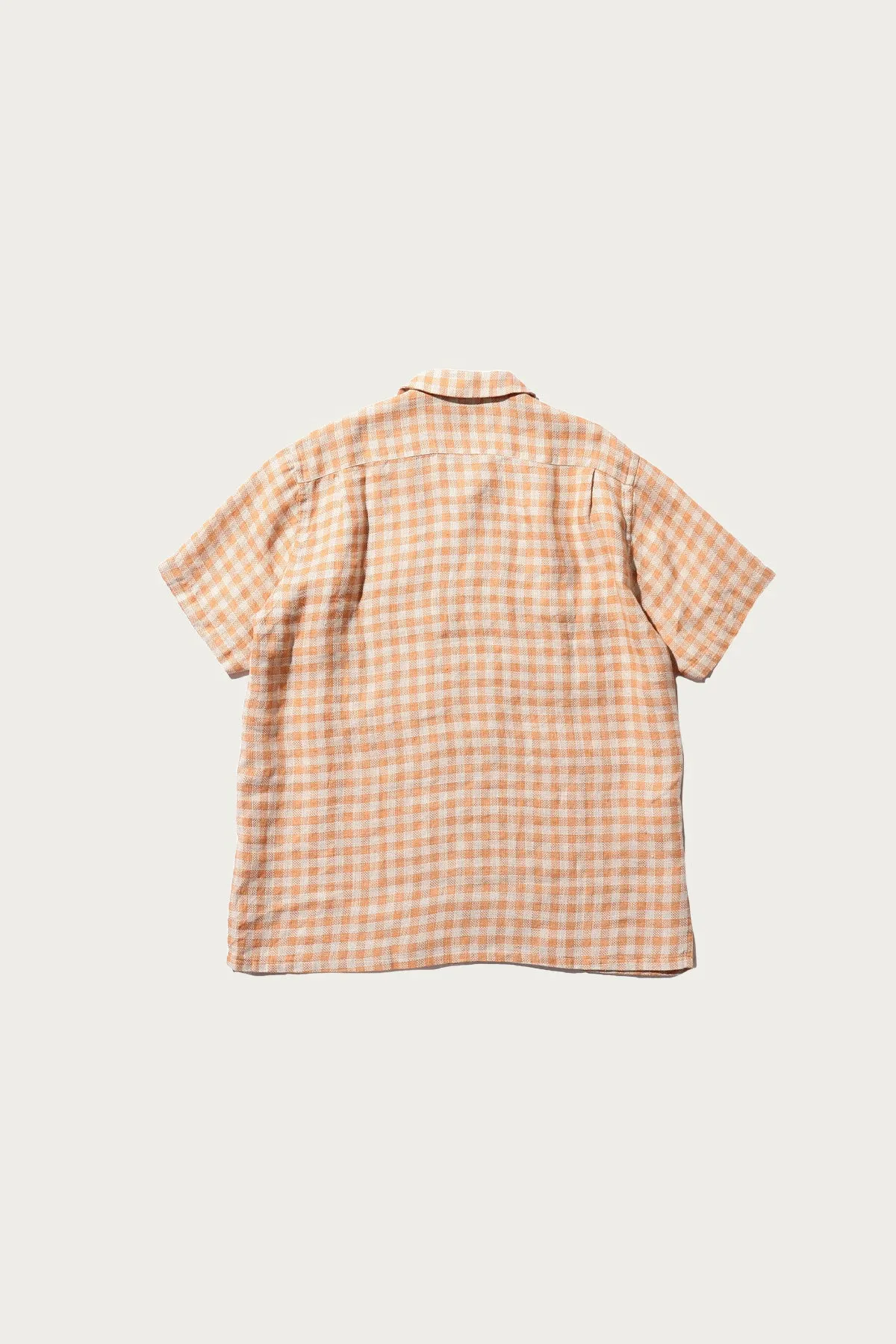 Open Collar Pajama Plaid Linen - Orange