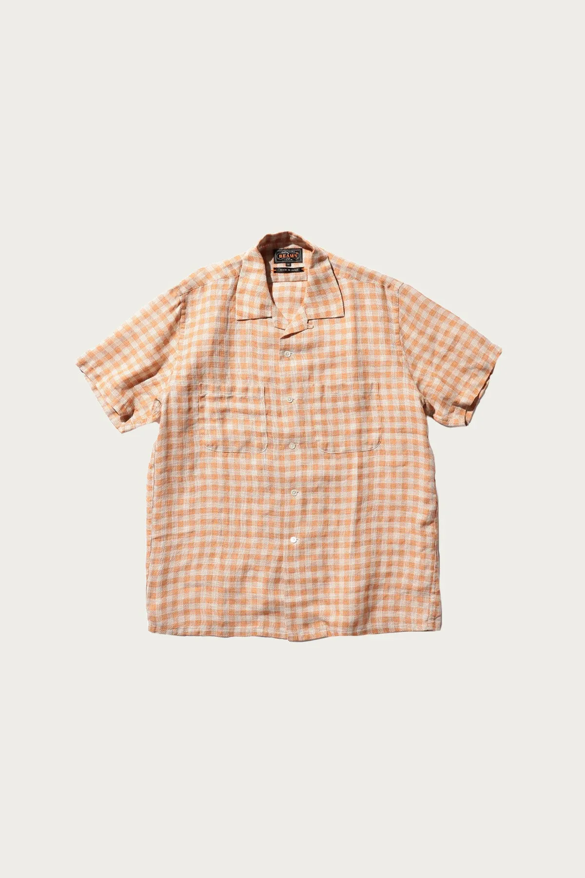 Open Collar Pajama Plaid Linen - Orange