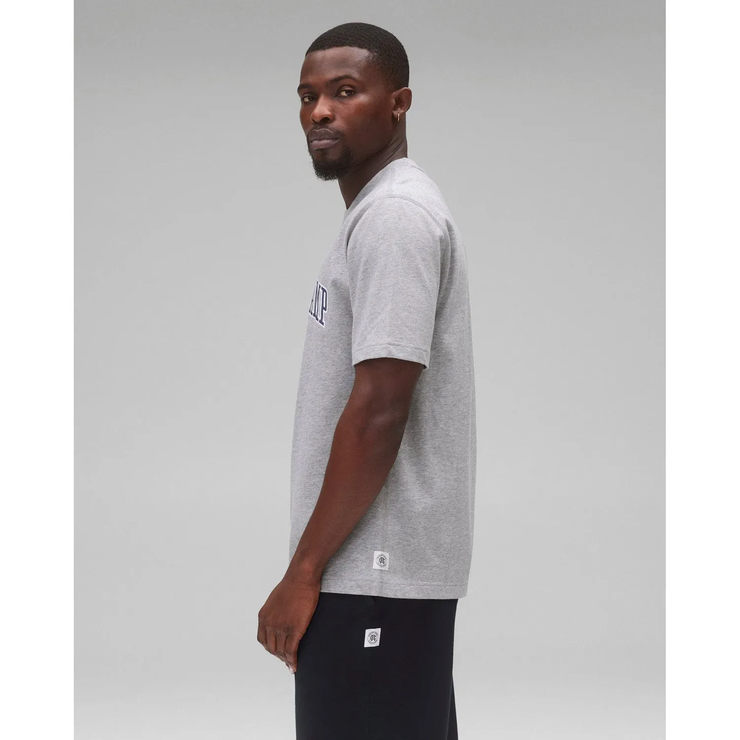 Reigning Champ Men Knit Midweight Jersey Collegiate T-Shirt Heather Grey Navy RC-1548-HGN