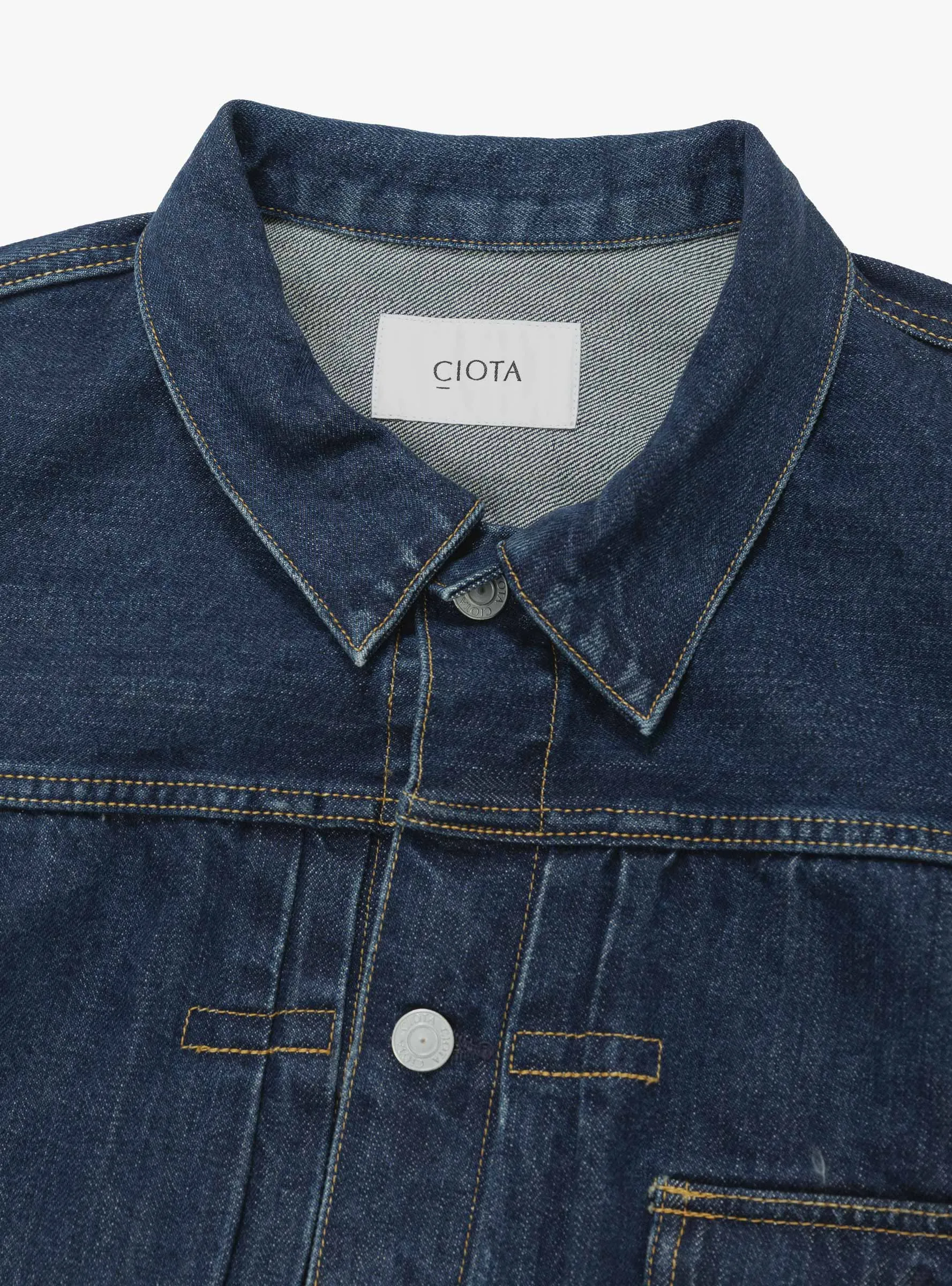 Single Pocket Denim Jacket Dark Blue Damage