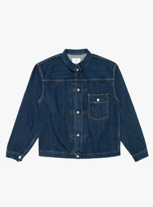 Single Pocket Denim Jacket Dark Blue Damage