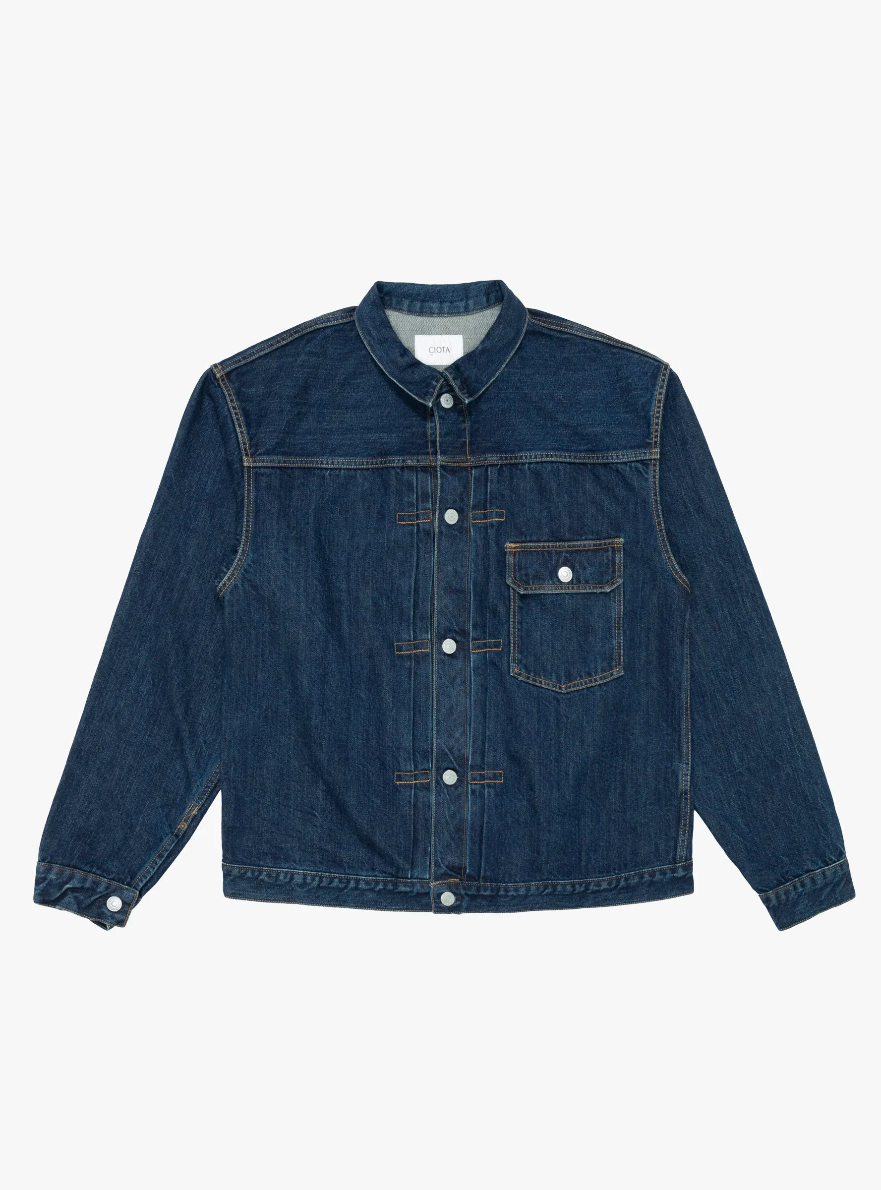 Single Pocket Denim Jacket Dark Blue Damage
