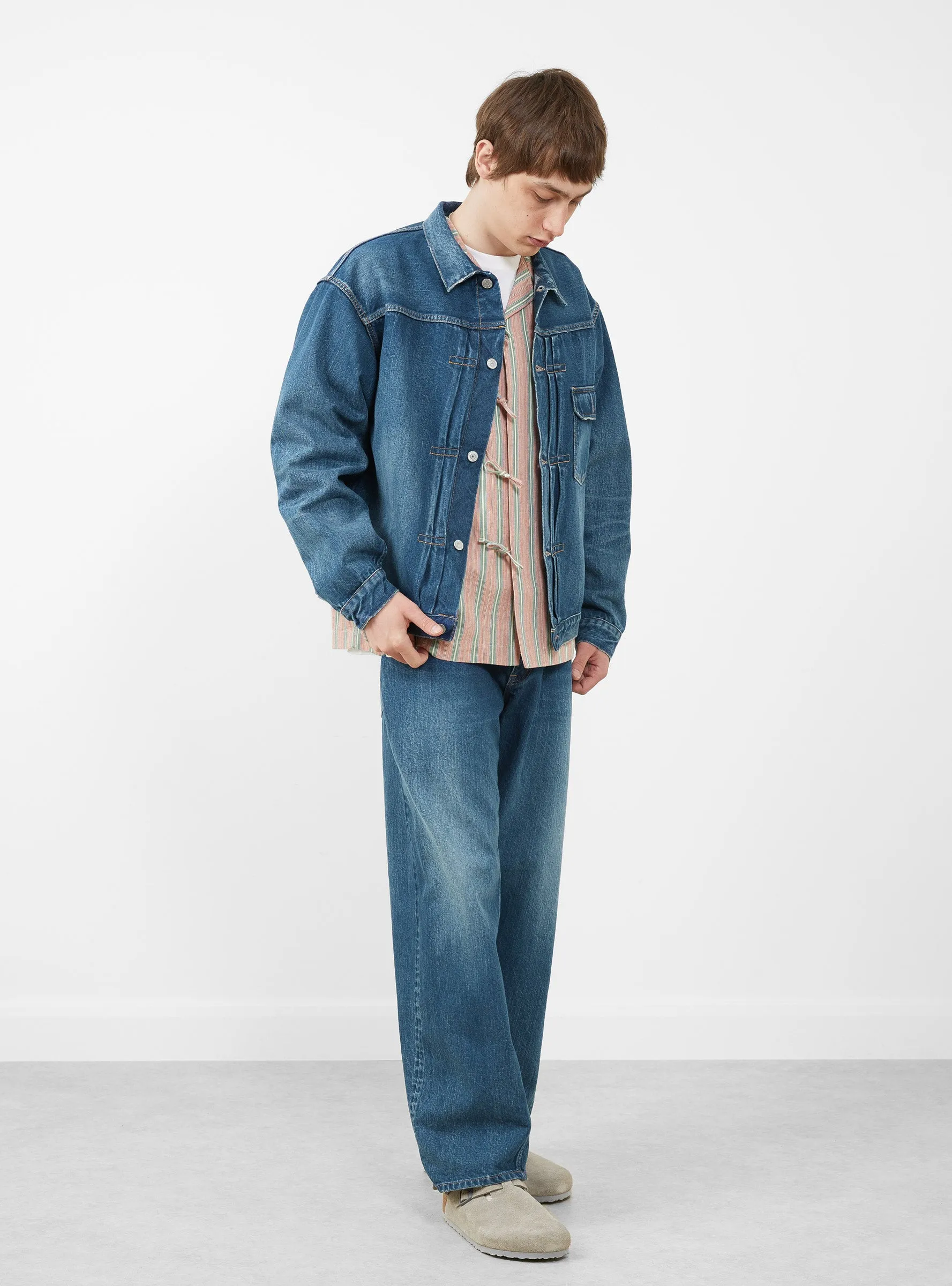 Single Pocket Denim Jacket Medium Dark Blue Damage