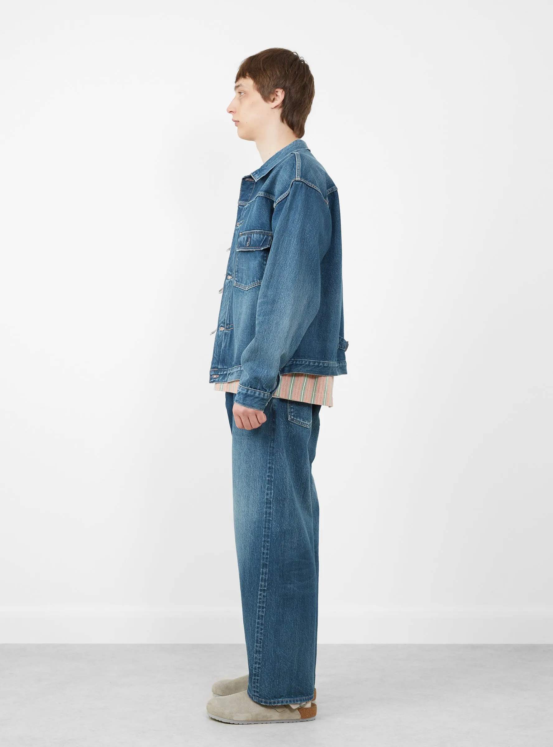 Single Pocket Denim Jacket Medium Dark Blue Damage
