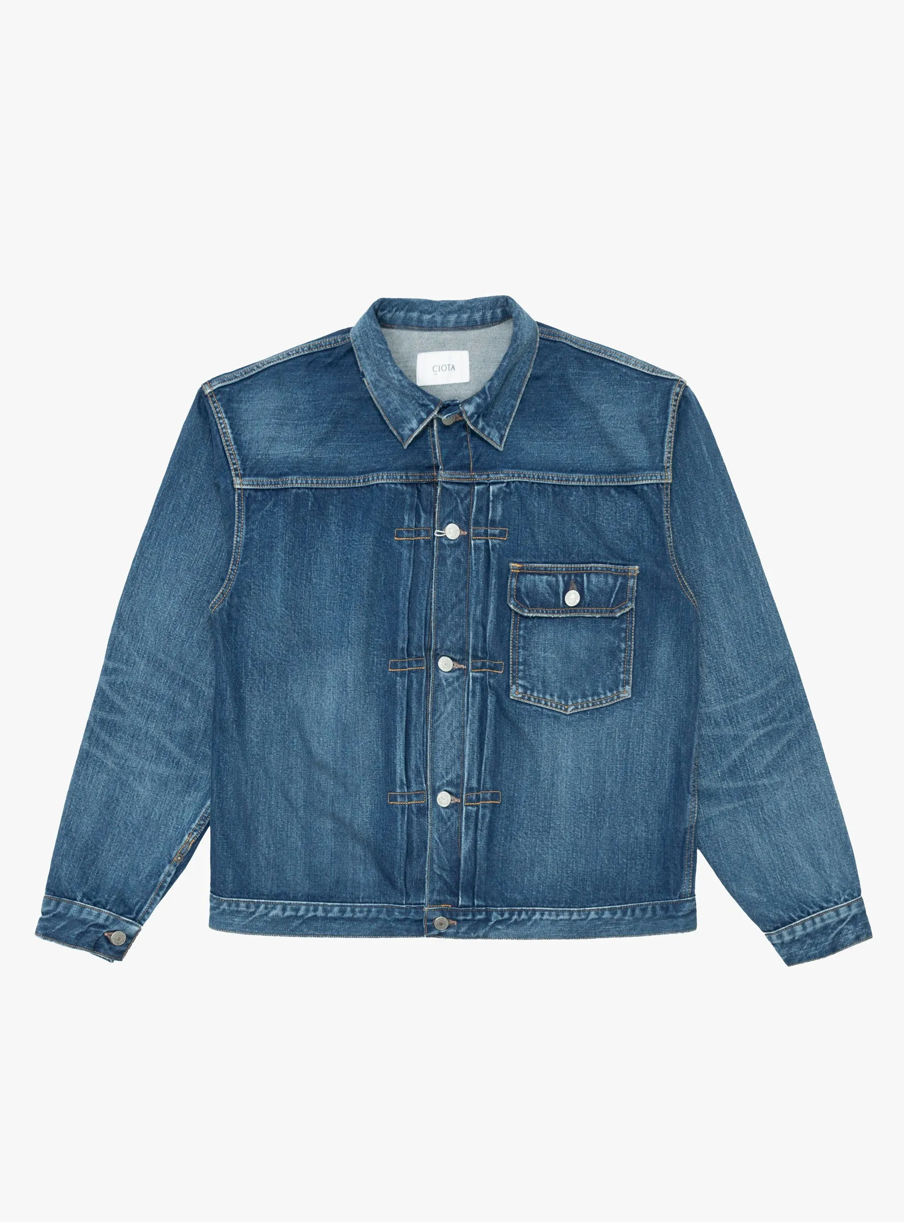 Single Pocket Denim Jacket Medium Dark Blue Damage