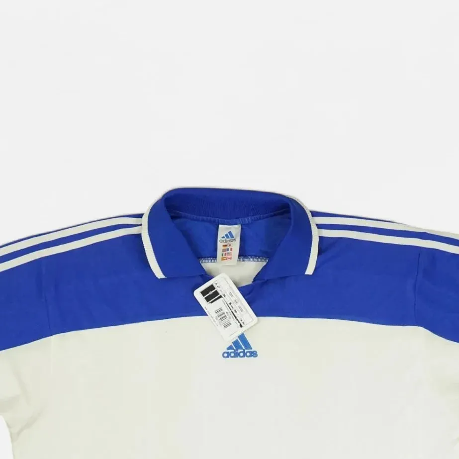 Vintage Adidas Blue and White Polo Shirt (XL)