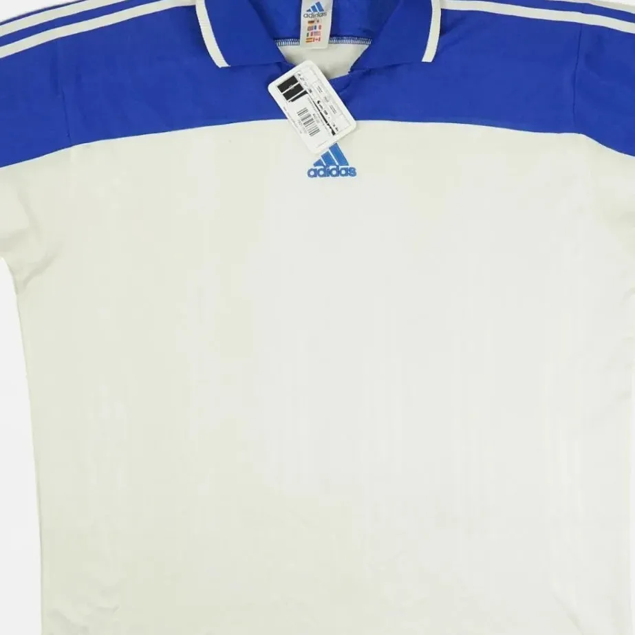 Vintage Adidas Blue and White Polo Shirt (XL)