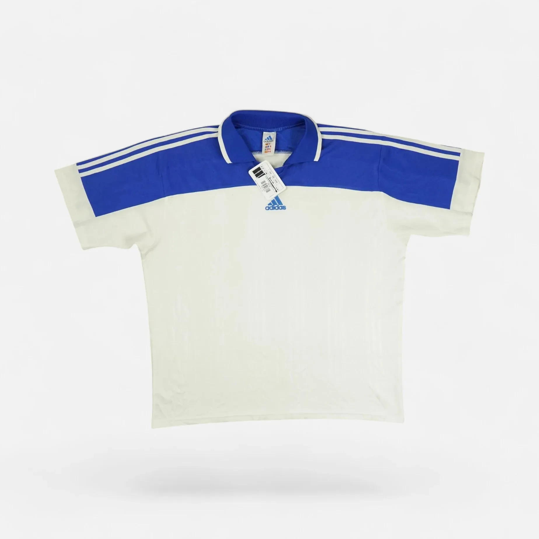 Vintage Adidas Blue and White Polo Shirt (XL)