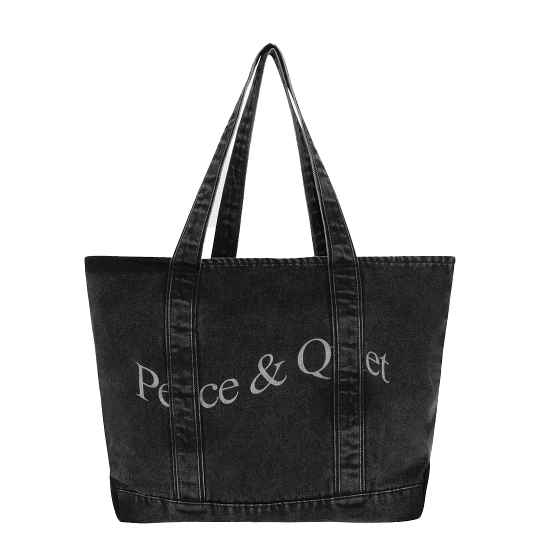 WORDMARK DENIM TOTE BAG BLACK ACID WASH